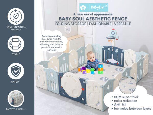BabyLiv® 18+2 Panel Playpen with Ultra Soft Mat and Basketball Set. Kids Activity Centre Safe & Spacious Play Yard for Home Indoor Outdoor, Ball Pool Area for Toddlers(Blue). ISO 9001:2015 CERTIFIED, CE CERTIFIED