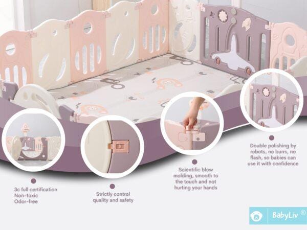 BabyLiv® 18+2 Panel Playpen with Ultra Soft Mat and Basketball Set. Kids Activity Centre Safe & Spacious Play Yard for Home Indoor Outdoor, Ball Pool Area for Toddlers(Pink). ISO 9001:2015 CERTIFIED, CE CERTIFIED
