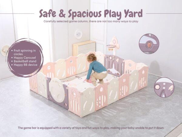 BabyLiv® 18+2 Panel Playpen with Ultra Soft Mat and Basketball Set. Kids Activity Centre Safe & Spacious Play Yard for Home Indoor Outdoor, Ball Pool Area for Toddlers(Pink). ISO 9001:2015 CERTIFIED, CE CERTIFIED