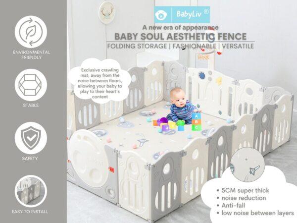BabyLiv® 18+2 Panel Playpen with Ultra Soft Mat and Basketball Set. Kids Activity Centre Safe & Spacious Play Yard for Home Indoor Outdoor, Ball Pool Area for Toddlers(Grey). ISO 9001:2015 CERTIFIED, CE CERTIFIED