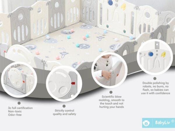 BabyLiv® 18+2 Panel Playpen with Ultra Soft Mat and Basketball Set. Kids Activity Centre Safe & Spacious Play Yard for Home Indoor Outdoor, Ball Pool Area for Toddlers(Grey). ISO 9001:2015 CERTIFIED, CE CERTIFIED