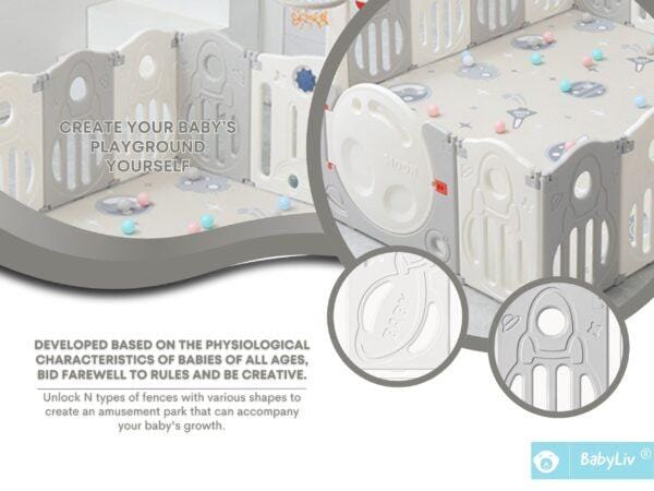 BabyLiv® 18+2 Panel Playpen with Ultra Soft Mat and Basketball Set. Kids Activity Centre Safe & Spacious Play Yard for Home Indoor Outdoor, Ball Pool Area for Toddlers(Grey). ISO 9001:2015 CERTIFIED, CE CERTIFIED