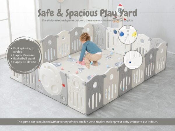 BabyLiv® 18+2 Panel Playpen with Ultra Soft Mat and Basketball Set. Kids Activity Centre Safe & Spacious Play Yard for Home Indoor Outdoor, Ball Pool Area for Toddlers(Grey). ISO 9001:2015 CERTIFIED, CE CERTIFIED