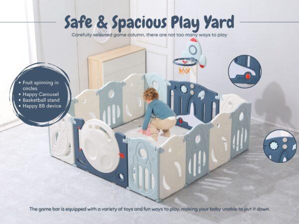 BabyLiv® 18+2 Panel Playpen with Ultra Soft Mat and Basketball Set. Kids Activity Centre Safe & Spacious Play Yard for Home Indoor Outdoor, Ball Pool Area for Toddlers(Blue). ISO 9001:2015 CERTIFIED, CE CERTIFIED
