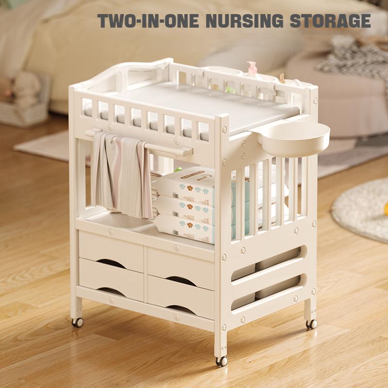 BabyLiv 8-in-1 Deluxe Diaper Changing Table - Multi-Function Foldable Baby Station with 8 Storage Compartments, Waterproof Pad & Wheels - ISO 9001:2015 & CE Certified Nursery Organizer Grey