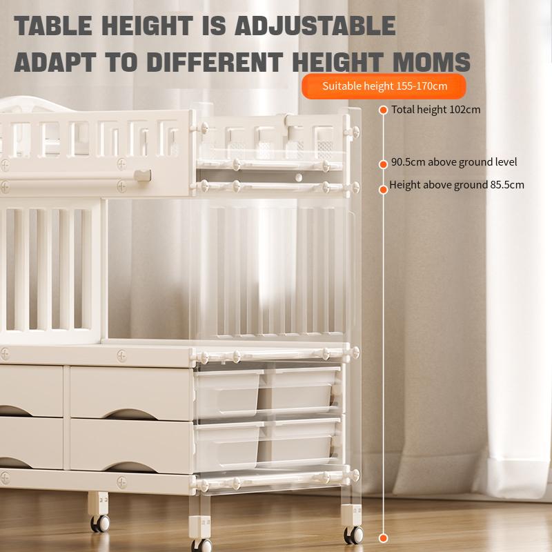 BabyLiv 8-in-1 Deluxe Diaper Changing Table - Multi-Function Foldable Baby Station with 8 Storage Compartments, Waterproof Pad & Wheels - ISO 9001:2015 & CE Certified Nursery Organizer Grey