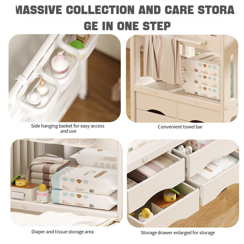 BabyLiv 8-in-1 Deluxe Diaper Changing Table - Multi-Function Foldable Baby Station with 8 Storage Compartments, Waterproof Pad & Wheels - ISO 9001:2015 & CE Certified Nursery Organizer Grey