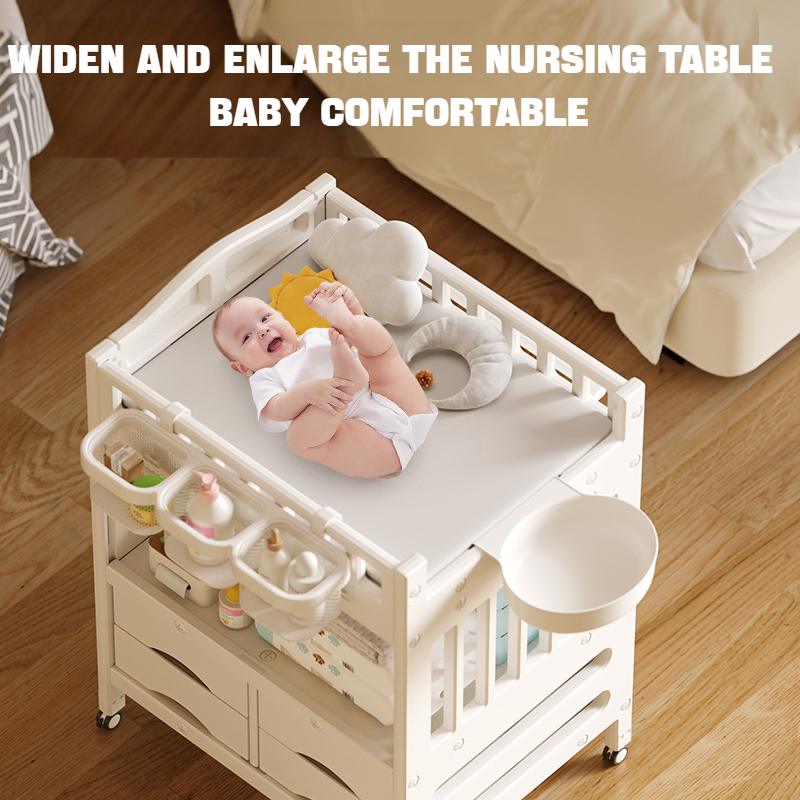 BabyLiv 8-in-1 Deluxe Diaper Changing Table - Multi-Function Foldable Baby Station with 8 Storage Compartments, Waterproof Pad & Wheels - ISO 9001:2015 & CE Certified Nursery Organizer Grey